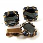 Gold Tone & Hematite Cufflinks & Matching Tie Clasp PAT PEND 111716
