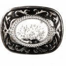 Vintage Western Silver Tone & White Black Agate Belt Buckle 72816