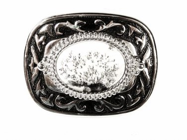 Vintage Western Silver Tone & White Black Agate Belt Buckle 72816