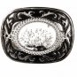 Vintage Western Silver Tone & White Black Agate Belt Buckle 72816