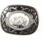 Vintage Western Silver Tone & White Black Agate Belt Buckle 72816