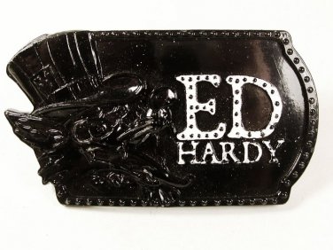 Ed Hardy Wolf In Top Hat Black & White Belt Buckle 72016