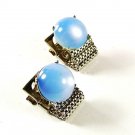 970's Silvertone & Light Blue Wrap Around Cufflinks Unbranded 41116