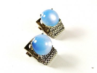 970's Silvertone & Light Blue Wrap Around Cufflinks Unbranded 41116