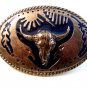 Silver Tone & Enameled Bulls Skull & Feathers Belt Buckle