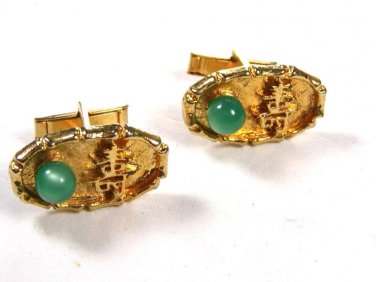 Oriental Writing Goldtone & Green Cufflinks Unbranded 101515