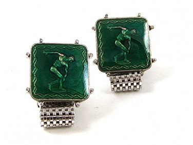 1970's Greek / Roman Discus Thrower Green Wrap Around Cufflinks 12616