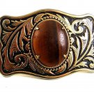 Vintage Western Cowboy Goldtone & Tiger Eye Belt Buckle 9617