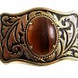 Vintage Western Cowboy Goldtone & Tiger Eye Belt Buckle 9617
