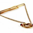 1950's Gold Tone & Red Hanging Chain Tie Clasp By SWANK 92116