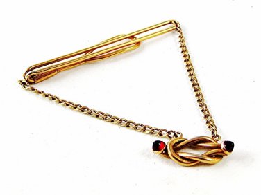 1950's Gold Tone & Red Hanging Chain Tie Clasp By SWANK 92116