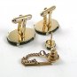 Vintage Silver Tone & Green Cufflinks & Tie Tac By DANTE 2117