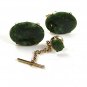 Vintage Silver Tone & Green Cufflinks & Tie Tac By DANTE 2117