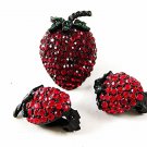Vintage Red Green Black Strawberry Brooch & Earrings By WEISS 102416