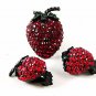 Vintage Red Green Black Strawberry Brooch & Earrings By WEISS 102416