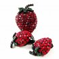 Vintage Red Green Black Strawberry Brooch & Earrings By WEISS 102416
