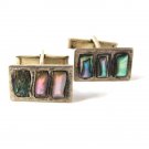 Vintage Sterling Silver & Abalone 3 Bars Cufflinks Unbranded 41416