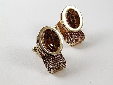 1970's Gold Tone & Orange Wrap Around Cufflinks 102716