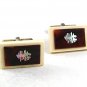 Vintage Silvertone Brown White Oriental Writing Cufflinks 10717