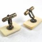 Vintage Silvertone Brown White Oriental Writing Cufflinks 10717