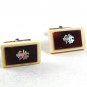Vintage Silvertone Brown White Oriental Writing Cufflinks 10717