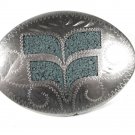 Vintage  Southwest Silver Tone Odd Blue Mark Belt Buckle Unbranded 51116