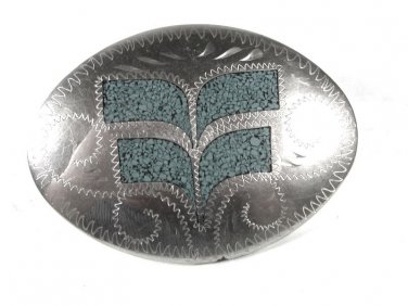 Vintage  Southwest Silver Tone Odd Blue Mark Belt Buckle Unbranded 51116