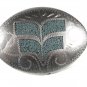 Vintage  Southwest Silver Tone Odd Blue Mark Belt Buckle Unbranded 51116