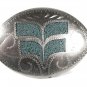 Vintage  Southwest Silver Tone Odd Blue Mark Belt Buckle Unbranded 51116