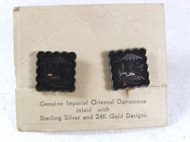 Genuine Imperial Damascene Inlaid Sterling 24K Gold Earrings Unbranded