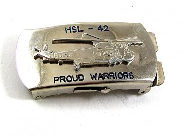 Vintage HSL-42 PROUD WARRIORS NAVY HELICOPTER Belt Buckle 11917