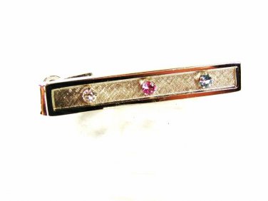 1950s-60s Sterling Silver Blue Pink White Topaz Tie Clasp By FOSTER 32916