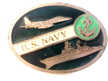Vintage U.S. Navy Jet & Battleship & Anchor Belt Buckle