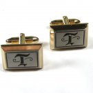 Silvertone Goldstone Initial / Letter T Cufflinks by Hickok USA 10115