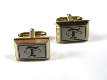 Silvertone Goldstone Initial / Letter T Cufflinks by Hickok USA 10115