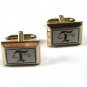 Silvertone Goldstone Initial / Letter T Cufflinks by Hickok USA 10115