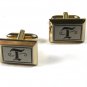 Silvertone Goldstone Initial / Letter T Cufflinks by Hickok USA 10115