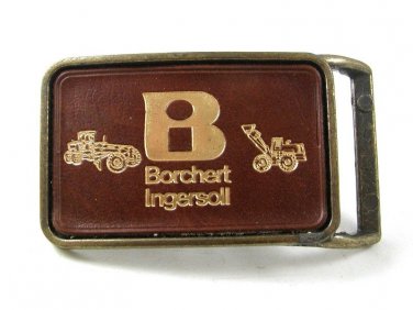 Vintage Gold Tone Embossed Leather BORCHERT INGERSOLL Belt Buckle 1417