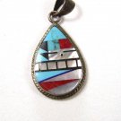 Native American Sterling Silver Coral Turquoise M of P Pendant By YM 10715