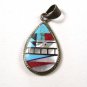 Native American Sterling Silver Coral Turquoise M of P Pendant By YM 10715