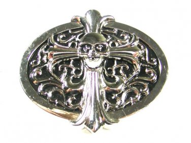Gothic Silvertone Cross & Skull Belt Buckle Unbranded 81015