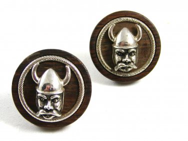 True Vintage Wood Metal Norseman Viking Cufflinks By SWANK 102414