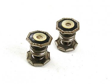 Art Deco Silvertone White Rhinestone Black Snap Link Cufflinks JEM LINK 4517