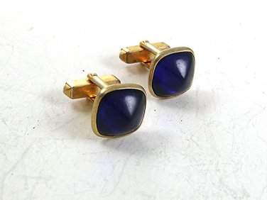 Art Deco Gold Tone & Blue Cufflinks By SWANK 12617