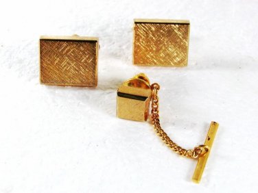 Goldtone Dressy Cufflinks & Tie Tac By SHIELDS 31916