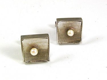 Vintage Silvertone & Real Pearl Cufflinks PATENT NO. 2974381 52917