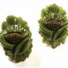 1930's - 40's Two (2) Hand Carved Green Bakelite Flower Clips Unbranded 10715