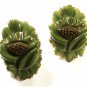 1930's - 40's Two (2) Hand Carved Green Bakelite Flower Clips Unbranded 10715