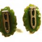 1930's - 40's Two (2) Hand Carved Green Bakelite Flower Clips Unbranded 10715