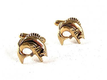 Vintage Gold Tone Big Mouth Bass Fish Cufflnks 91516